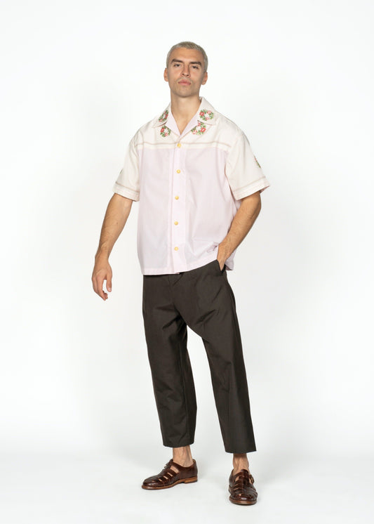 The André Shirt / Baby Pink with White Stirpes and Handwoven Details
