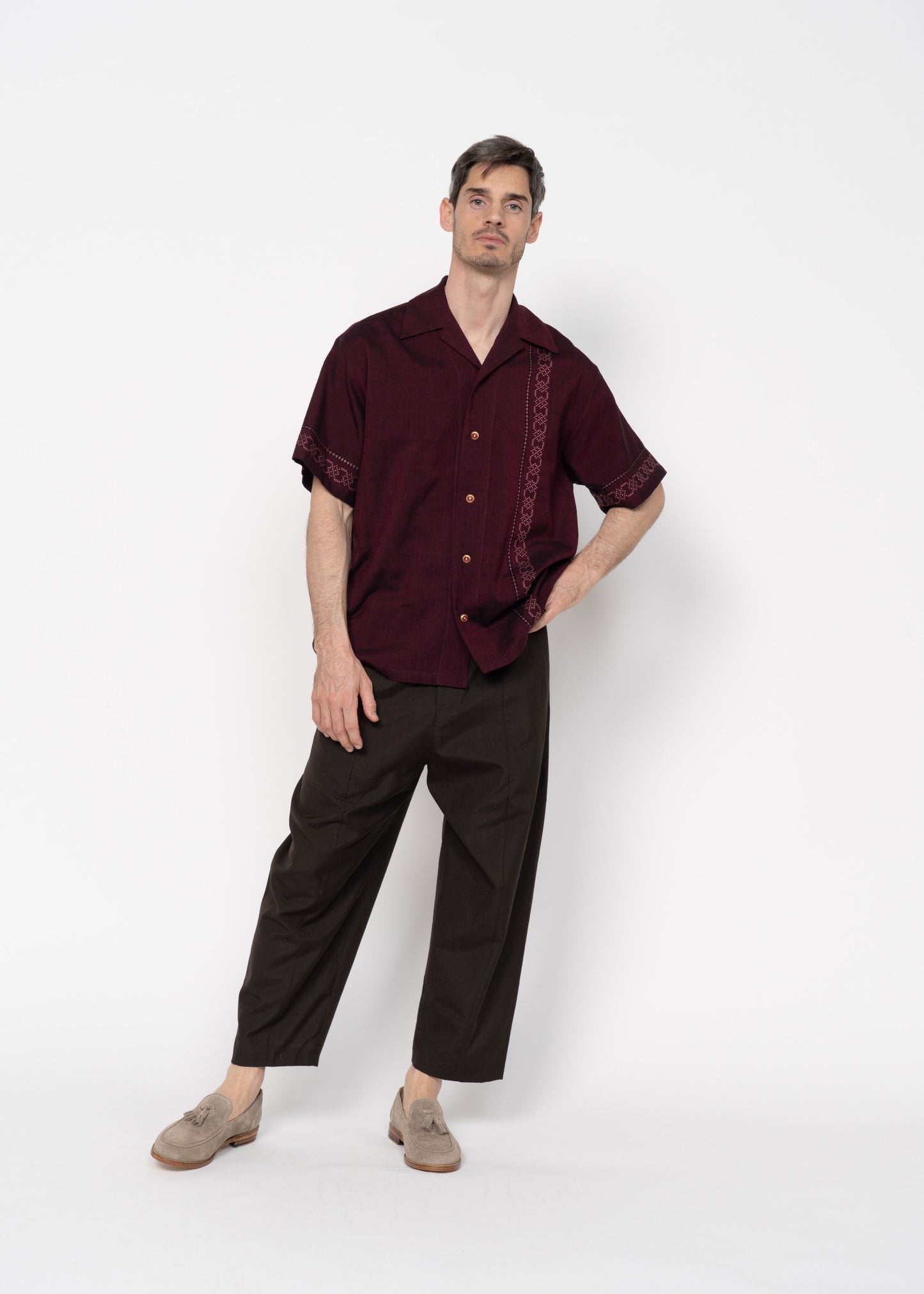 The André Shirt Handwoven Burgundy