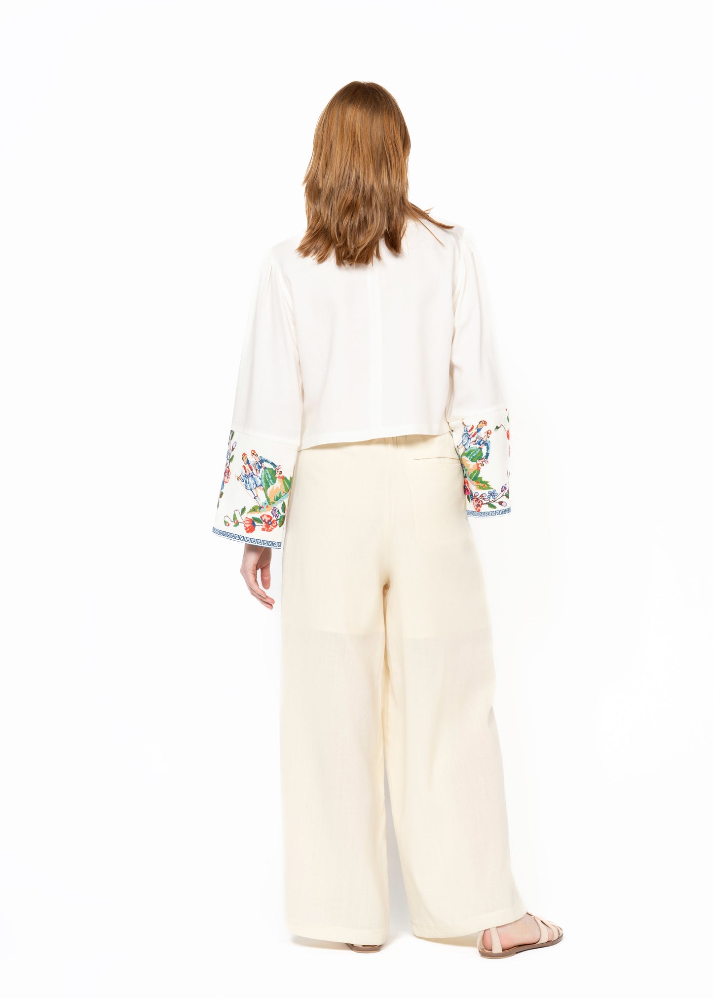 The Cropped Shirt White Embroidered Cuffs