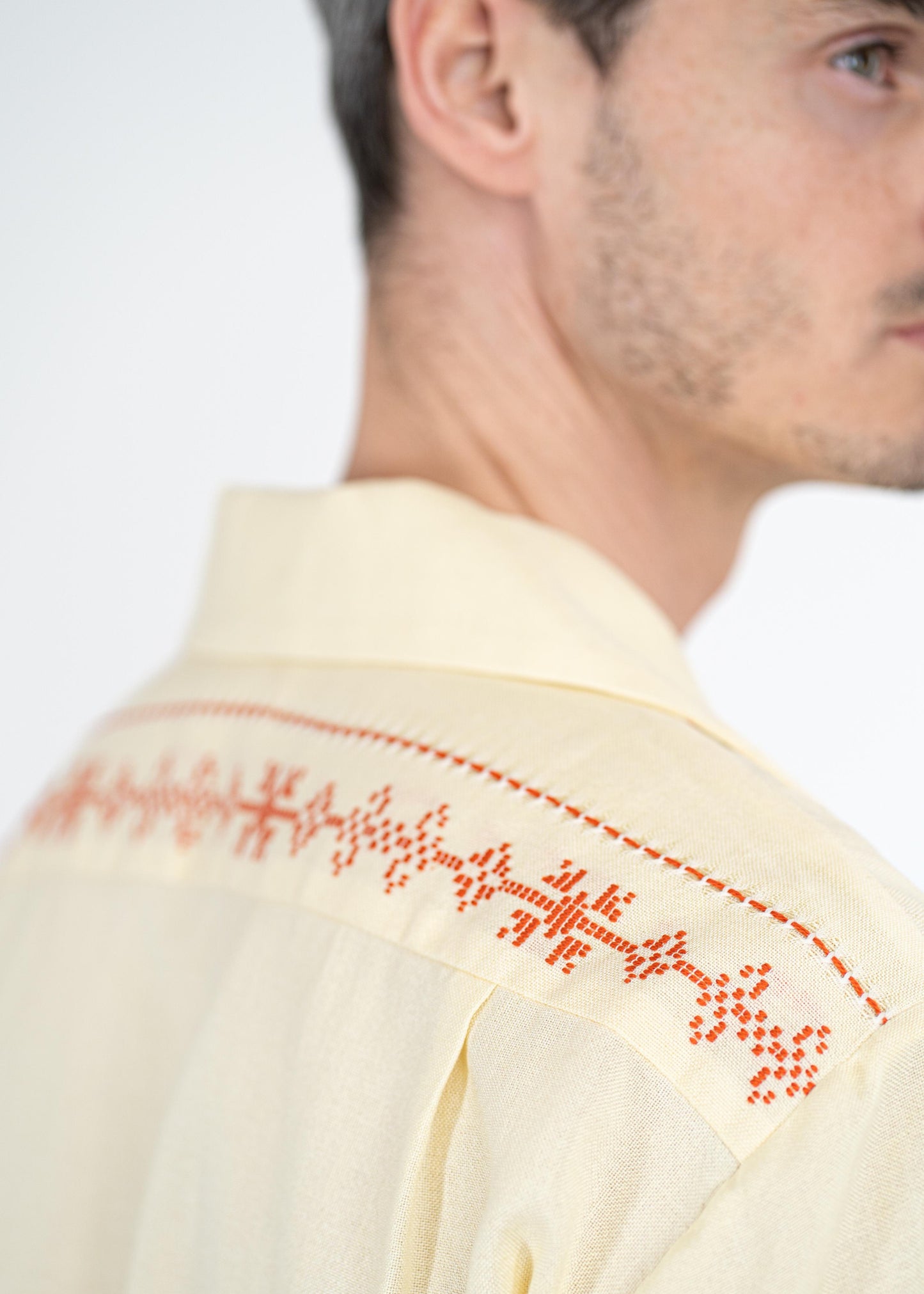 The André Shirt Handwoven / Yellow with Red Embroidery