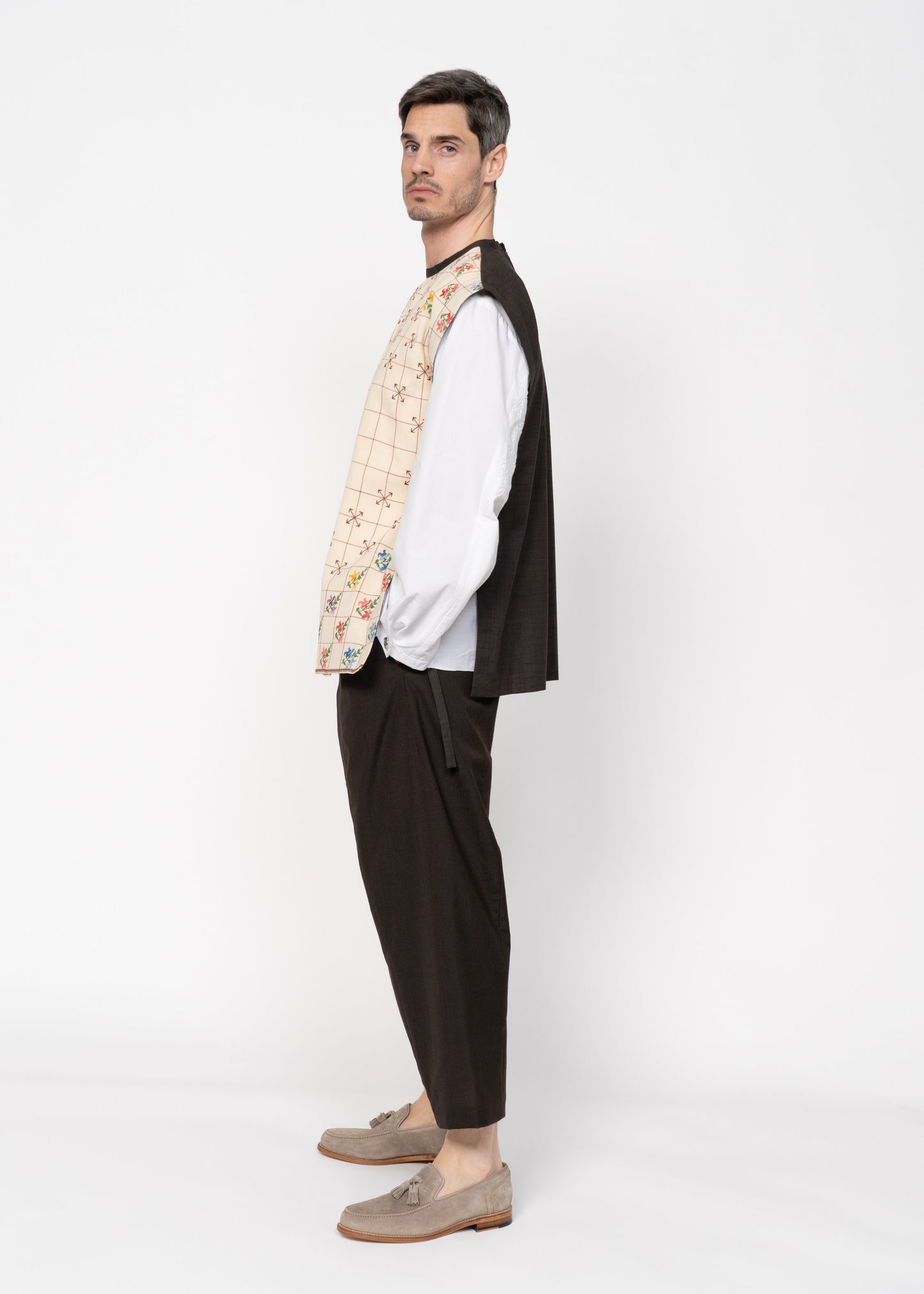 The Vest Beige with Embroidery and Brown Back