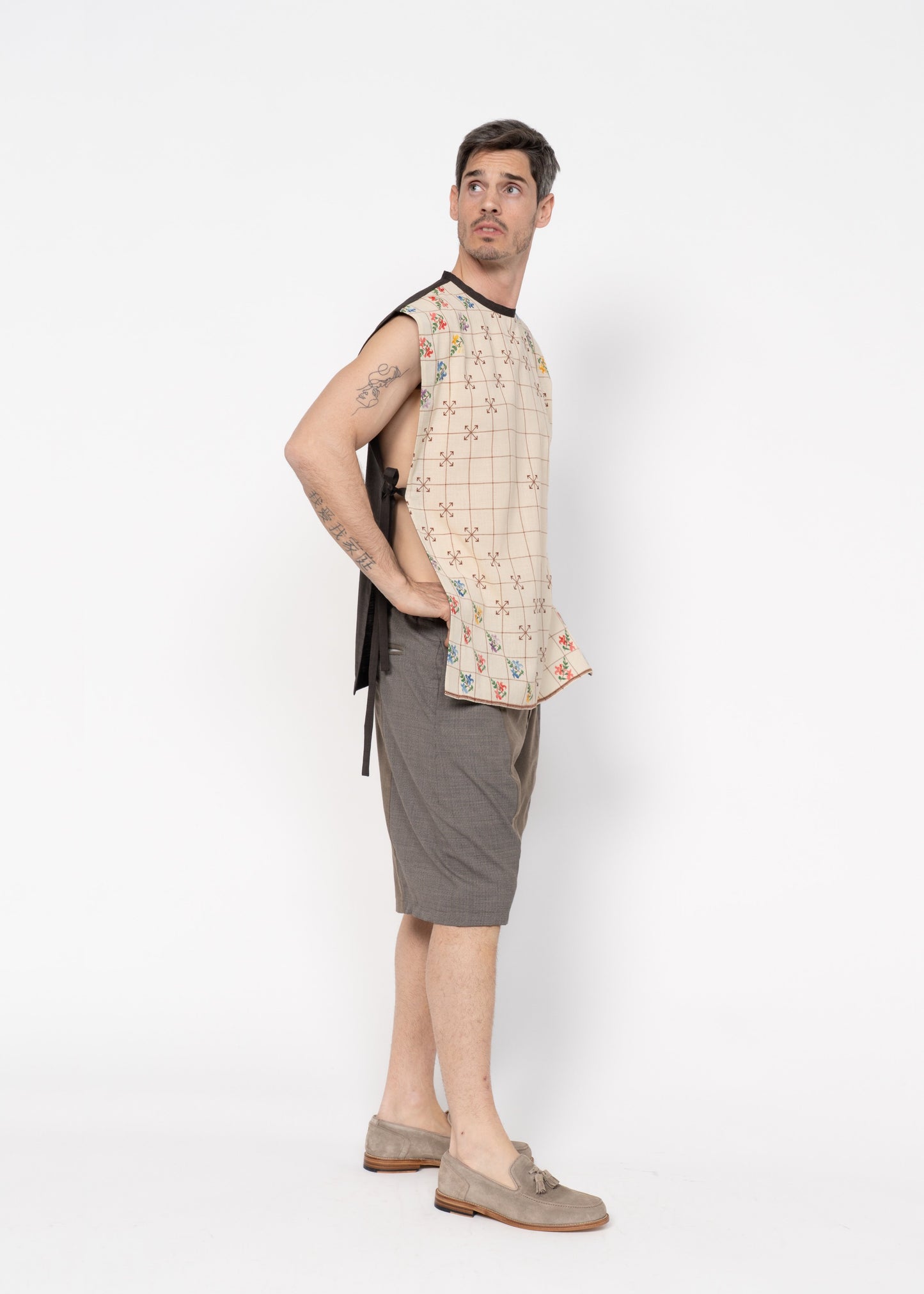 The Vest Beige with Embroidery and Brown Back