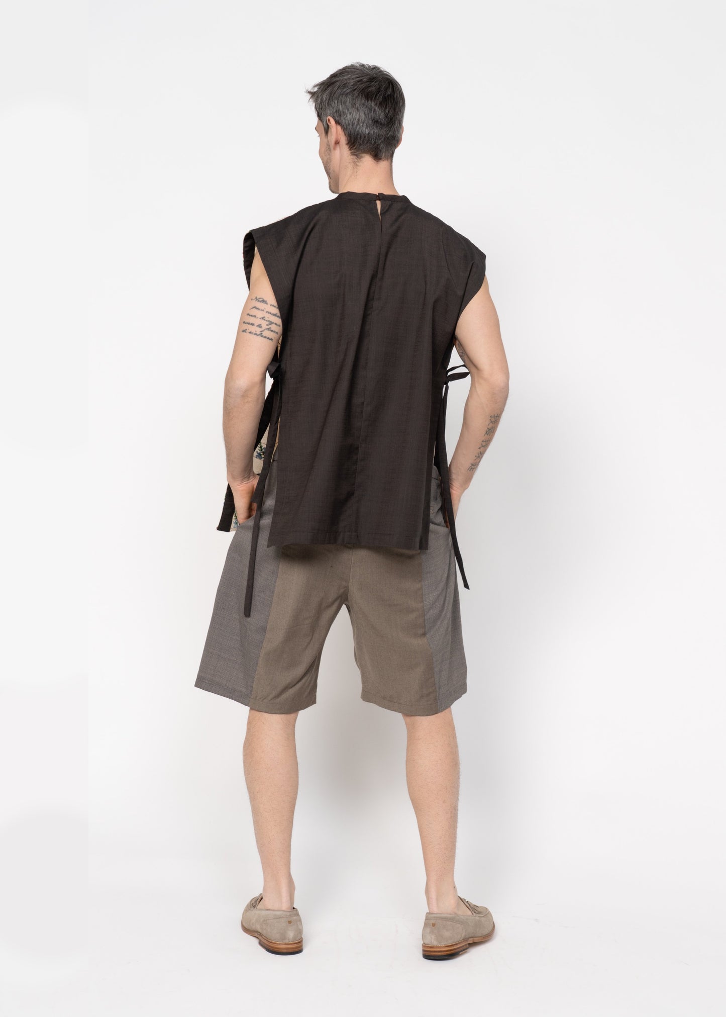 The Vest Beige with Embroidery and Brown Back