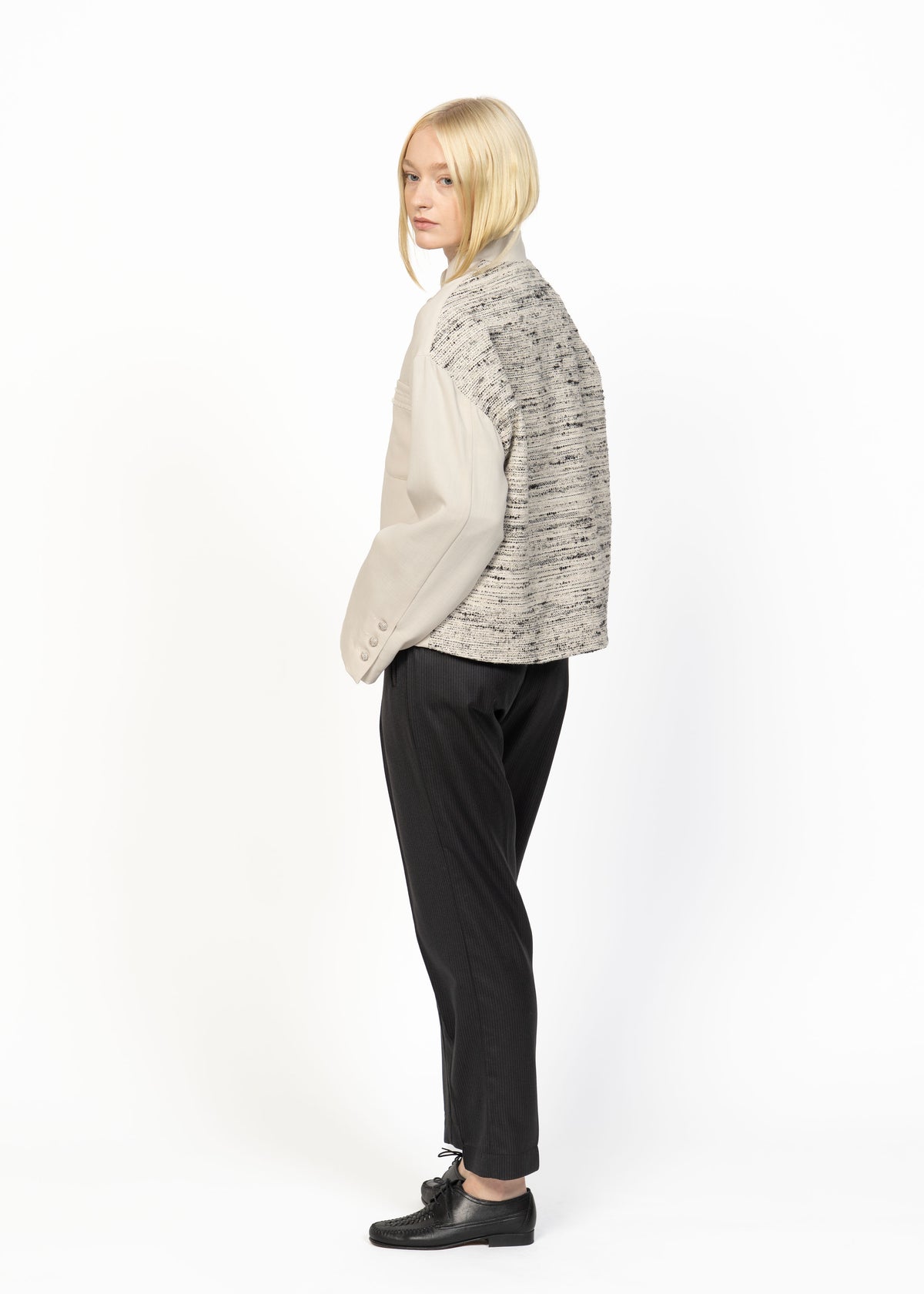 The Cropped Jacket Beige with Bouclé Back