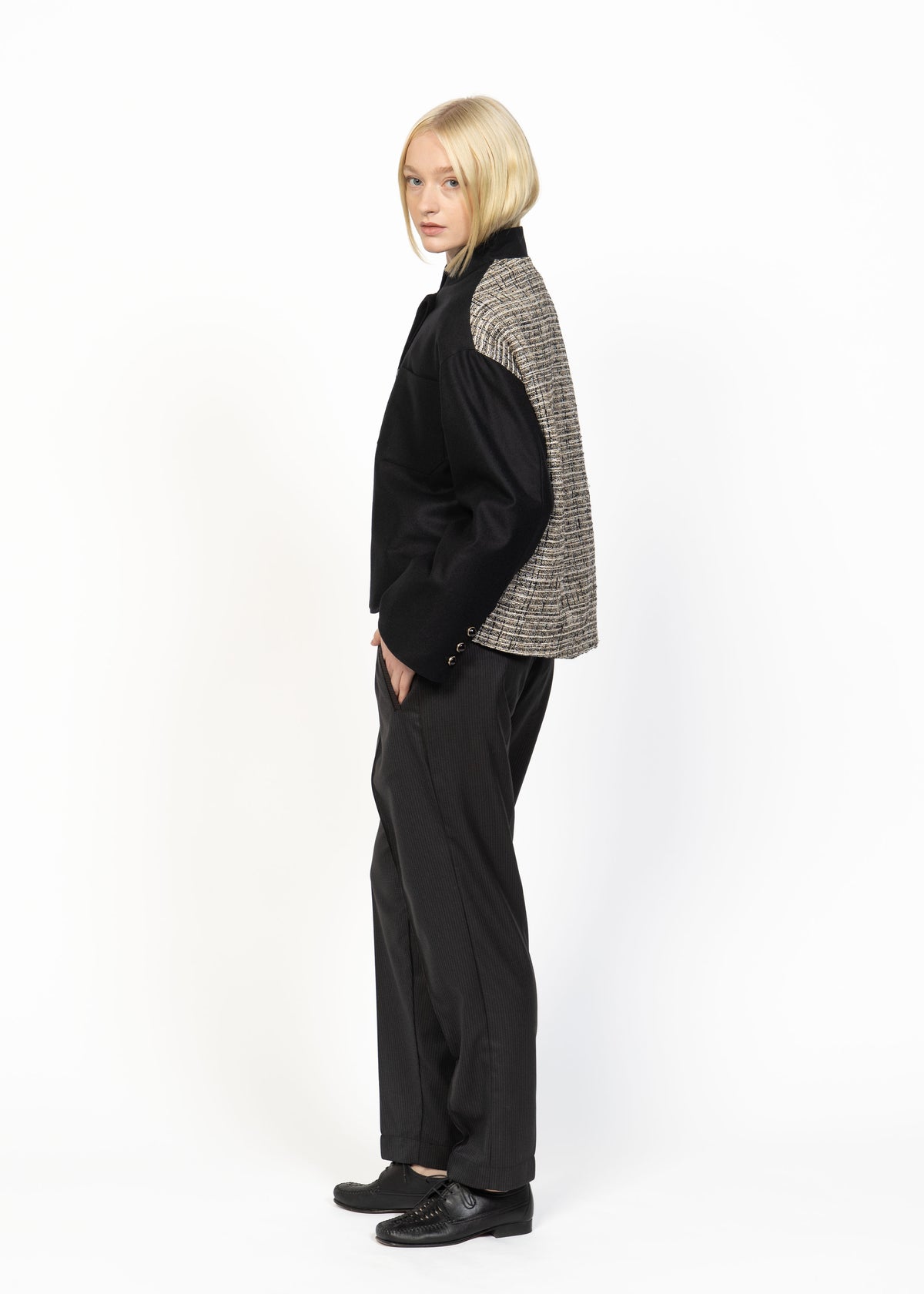 The Cropped Jacket Black Wool - Bouclé Back