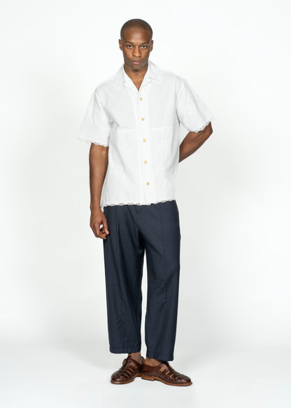 The André Shirt / White Poplin with Embroidery and Crochet