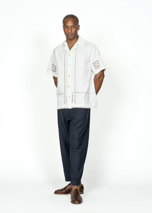 The Andre Shirt / White with Embroidery and Crochet