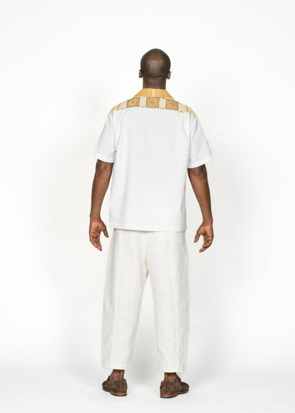 The André Shirt / White Poplin Cotton with Yellow Embroidery