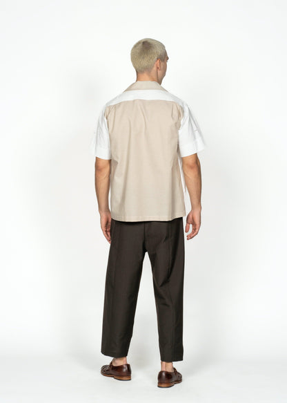 The André Shirt / White and Beige with Embroidery