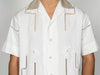 The André Shirt / White and Beige with Embroidery