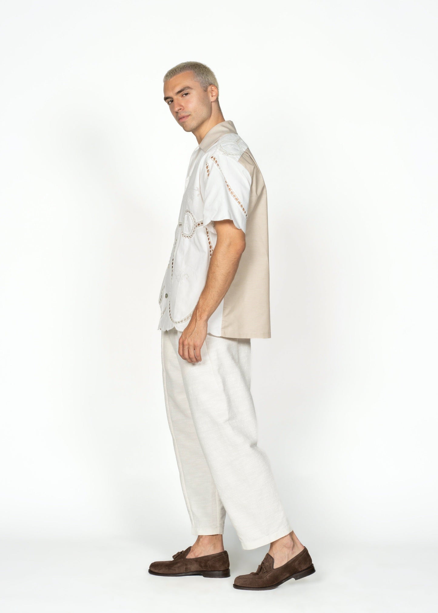 The André Shirt / White and Beige with Details