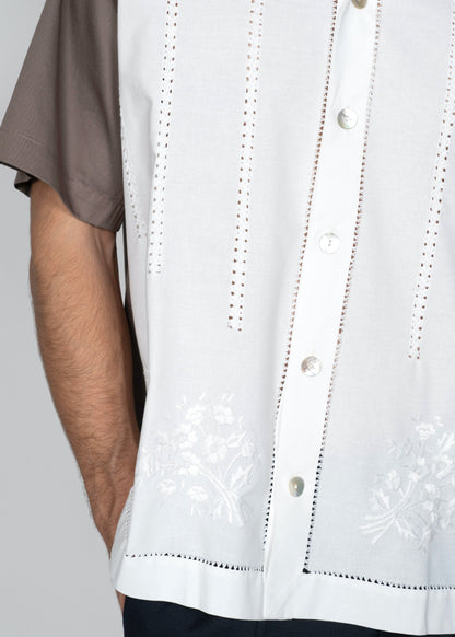 The Andre Shirt / White Cotton with Details and Drak Brown Poplin