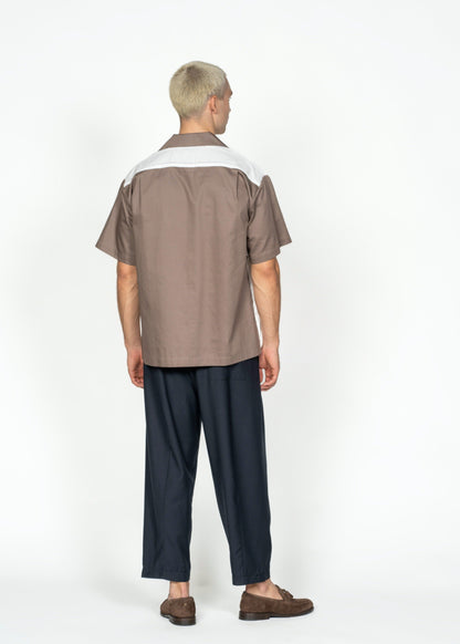 The Andre Shirt / White Cotton with Details and Drak Brown Poplin