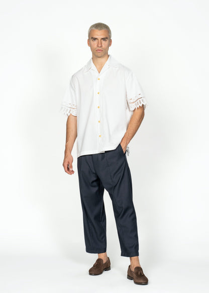 The André Shirt / White Poplin Cotton with Semicircular Back