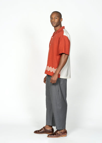 The André Shirt / Handwoven / Brick Red with Creme Details