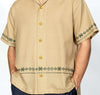 The André Shirt / Handwoven / Beige with Green Embroidery