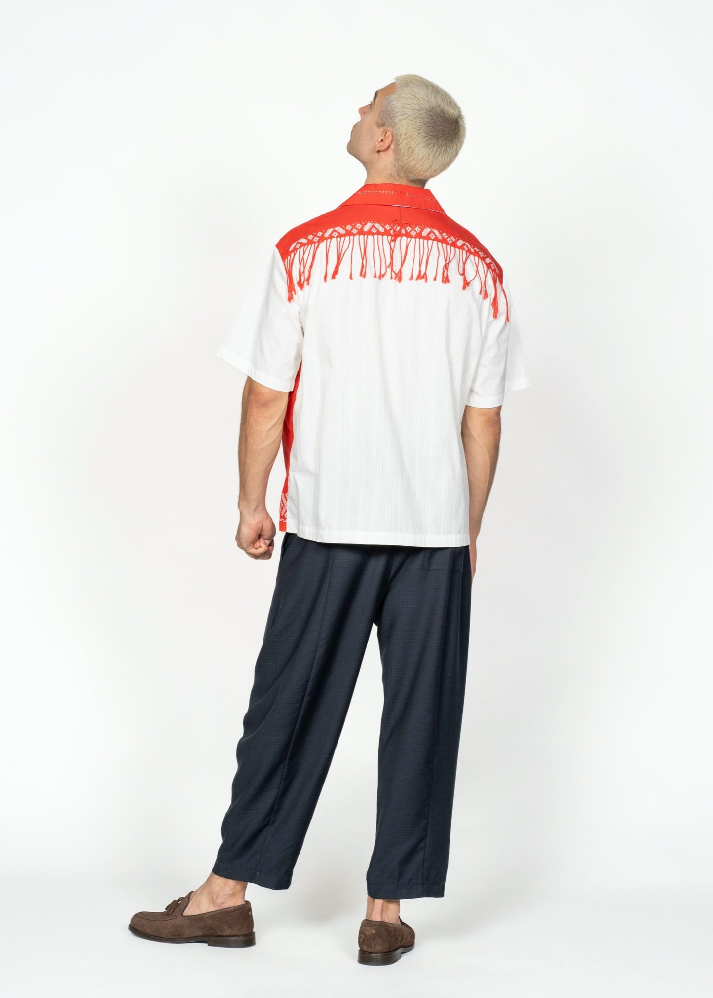 The André Shirt / Handwoven / Red with Fringes