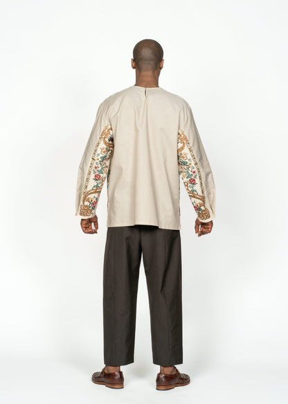 The Long Sleeve Shirt / Beige with Embroidery