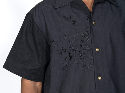 The André Shirt / Black with Embroidered Details