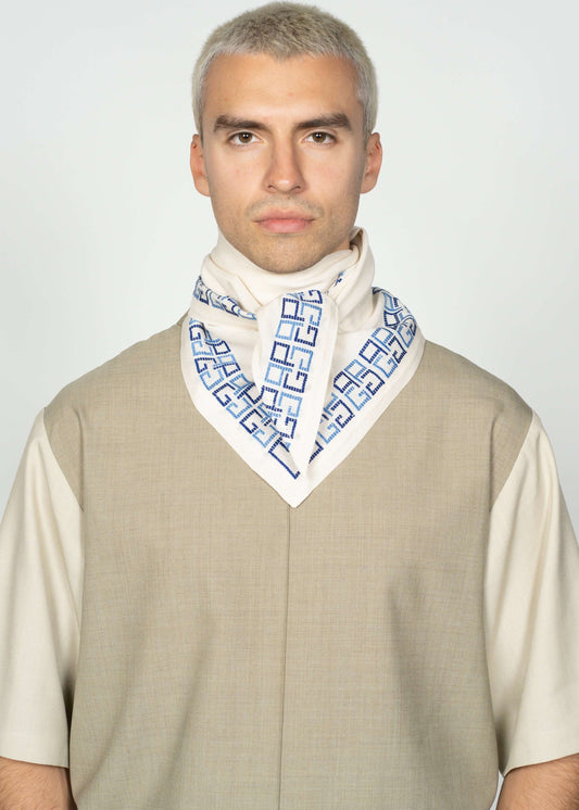 The Scarf / Light Cream with Blue