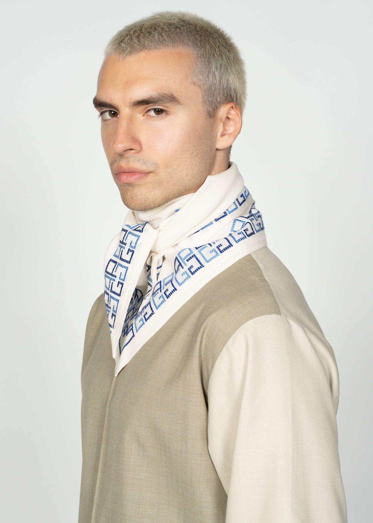 The Scarf / Light Cream with Blue