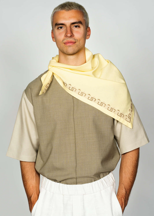 The Scarf / Dusty Yellow with Beige/Brown