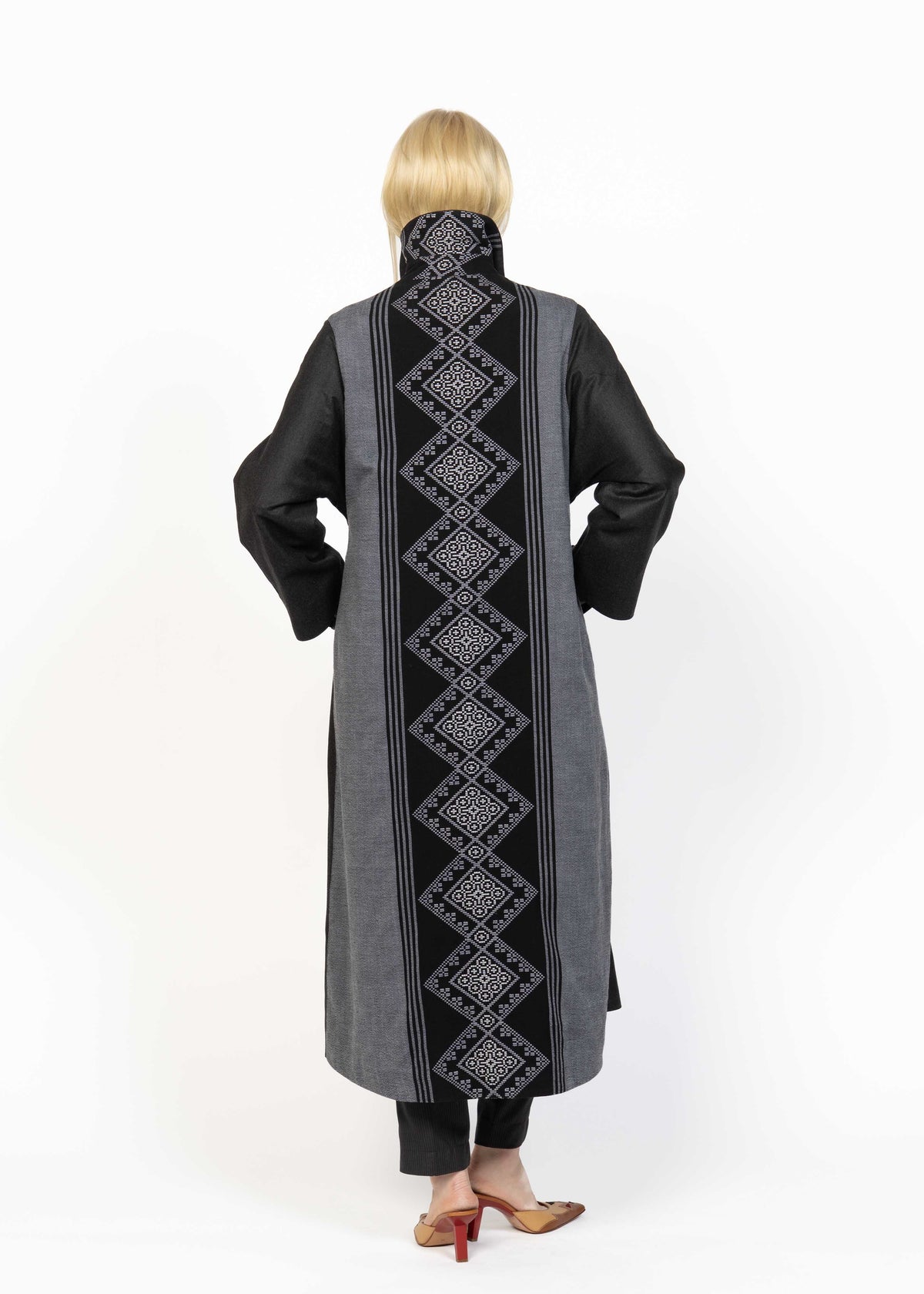 The Coat Carchoal with Handwoven Back