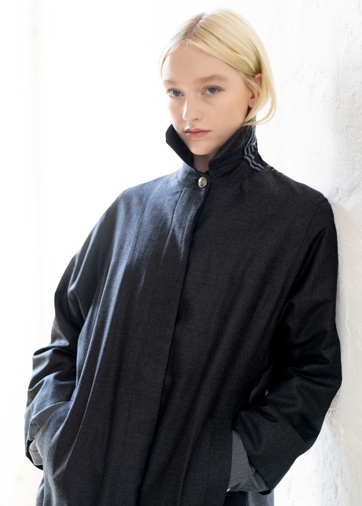 The Coat Carchoal with Handwoven Back