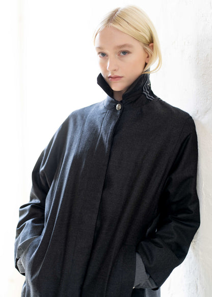 The Coat Carchoal with Handwoven Back