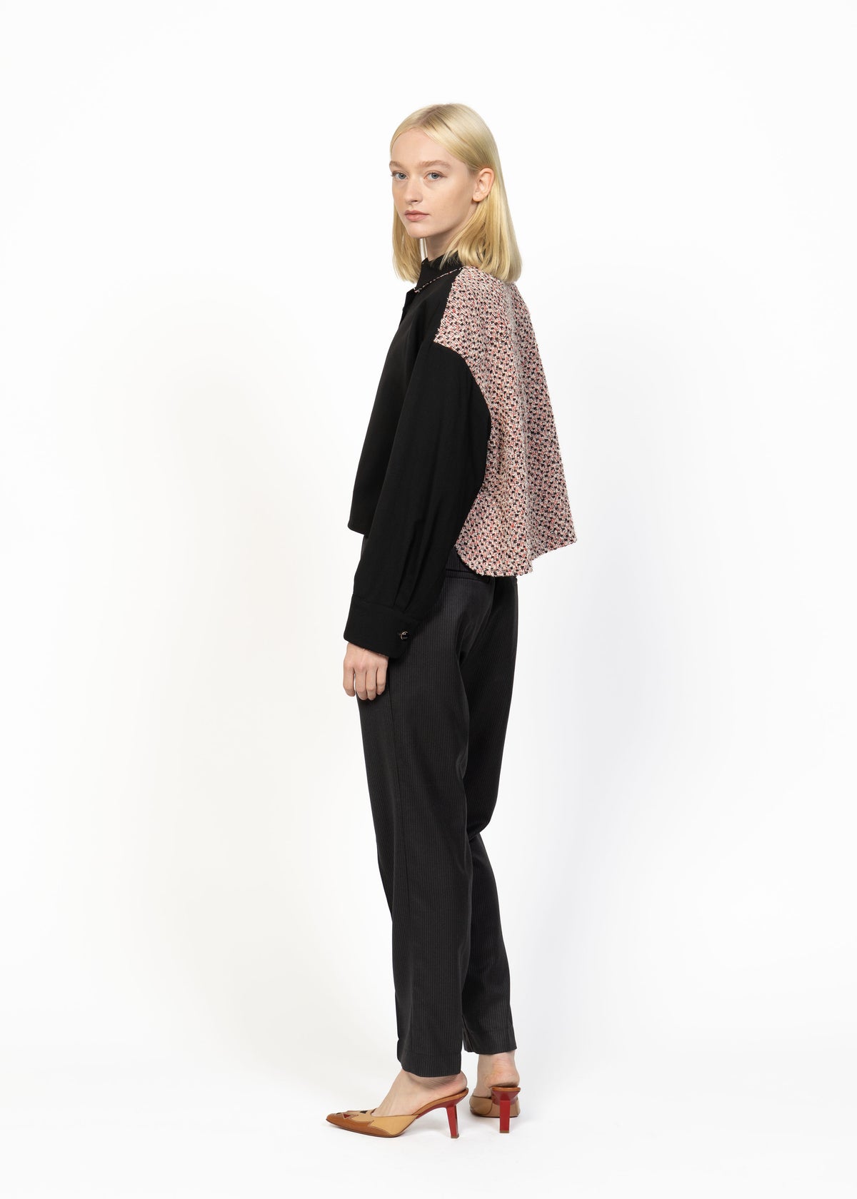 Her Lightweight Wool Shirt Black with Bouclé Back