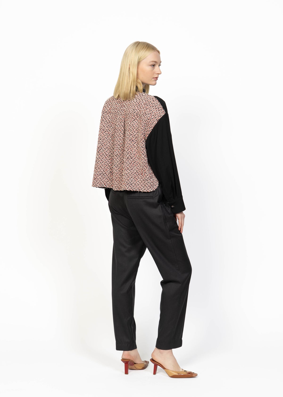 Her Lightweight Wool Shirt Black with Bouclé Back