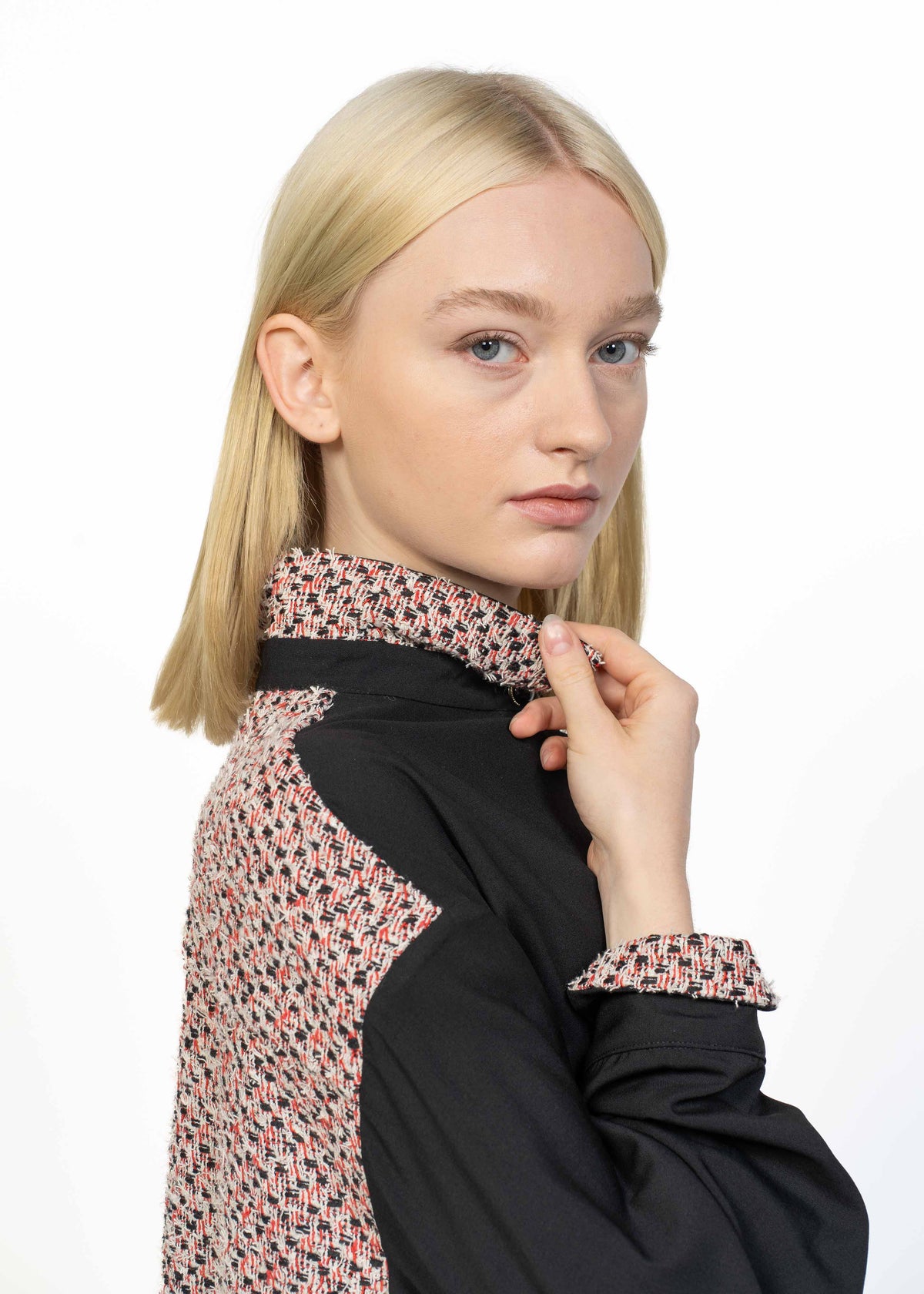 Her Lightweight Wool Shirt Black with Bouclé Back
