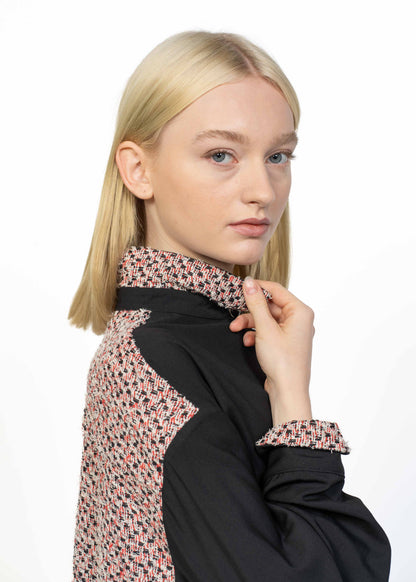 Her Lightweight Wool Shirt Black with Bouclé Back