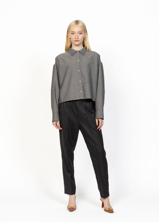 Her Lightweight Wool Shirt with Cotton Embroidered Back Light Grey