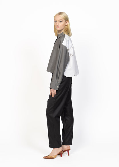 Her Lightweight Wool Shirt with Cotton Embroidered Back Light Grey