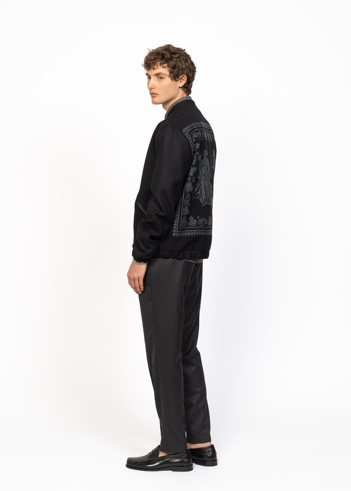 The Bomber Jacket Black - Dark Grey Embroidery