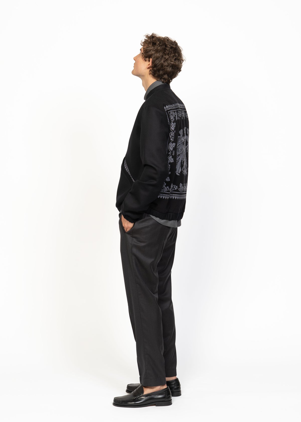 The Bomber Jacket Black - Light Grey Embroidery