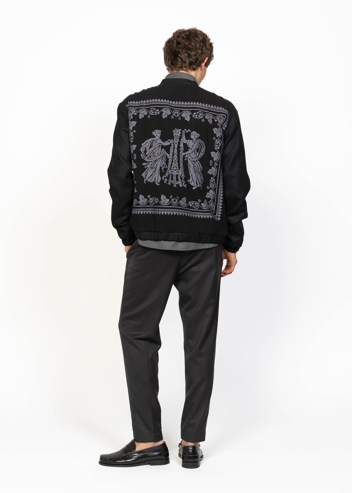 The Bomber Jacket Black - Light Grey Embroidery