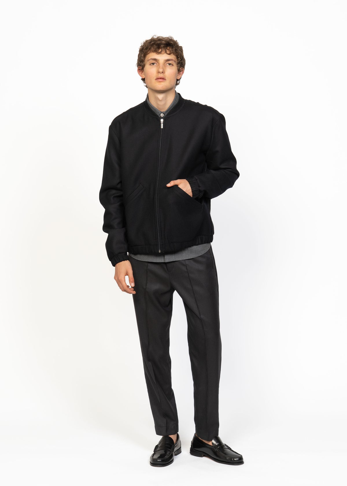 The Bomber Jacket Black - Light Grey Embroidery