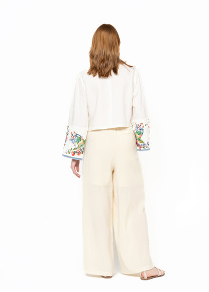 The Cropped Shirt White Embroidered Cuffs