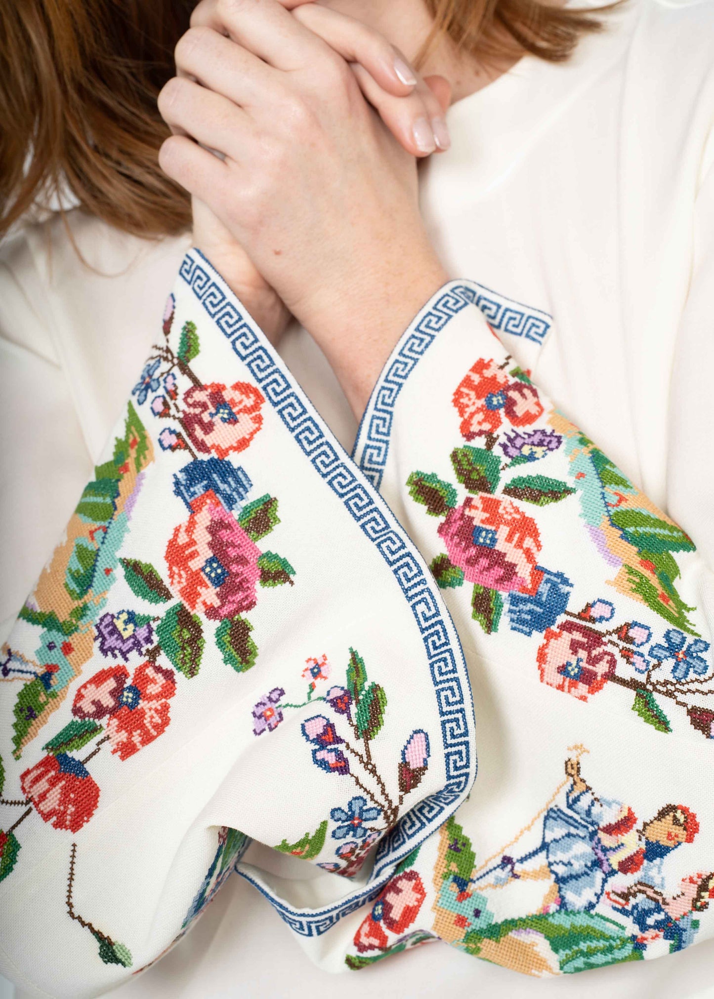 The Cropped Shirt White Embroidered Cuffs