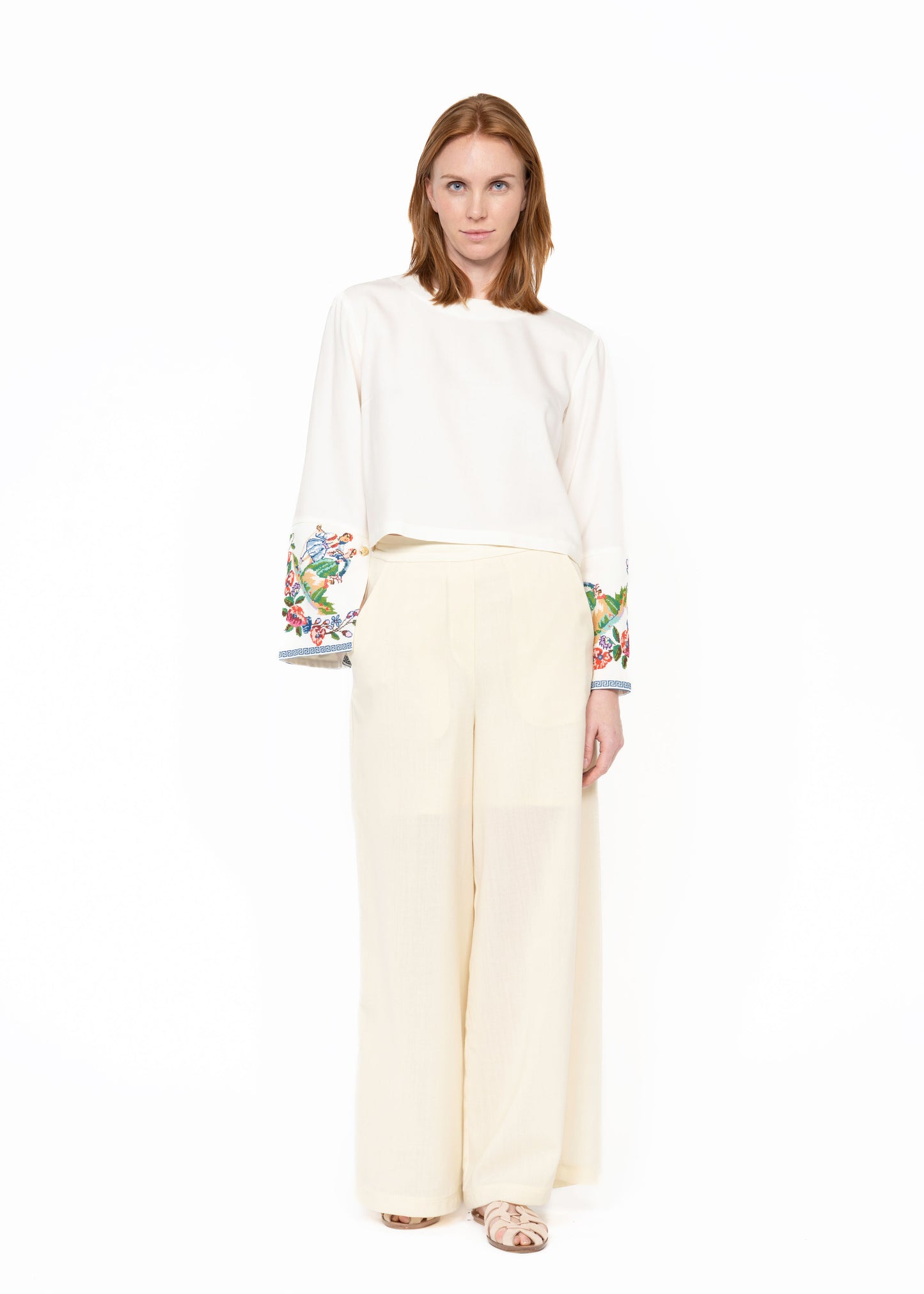 The Cropped Shirt White Embroidered Cuffs