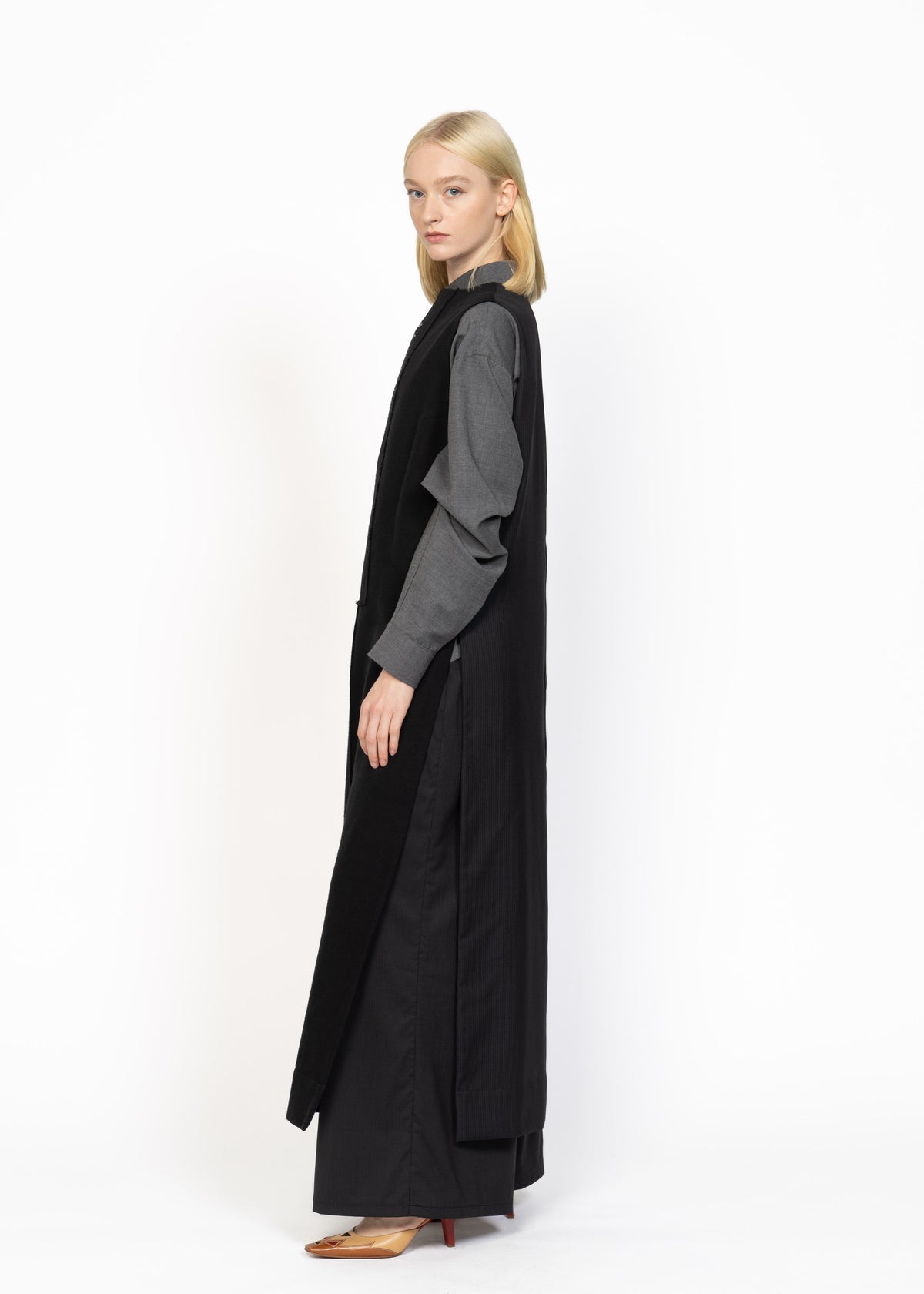The Dress / Black Handwoven / Grey Embroidery