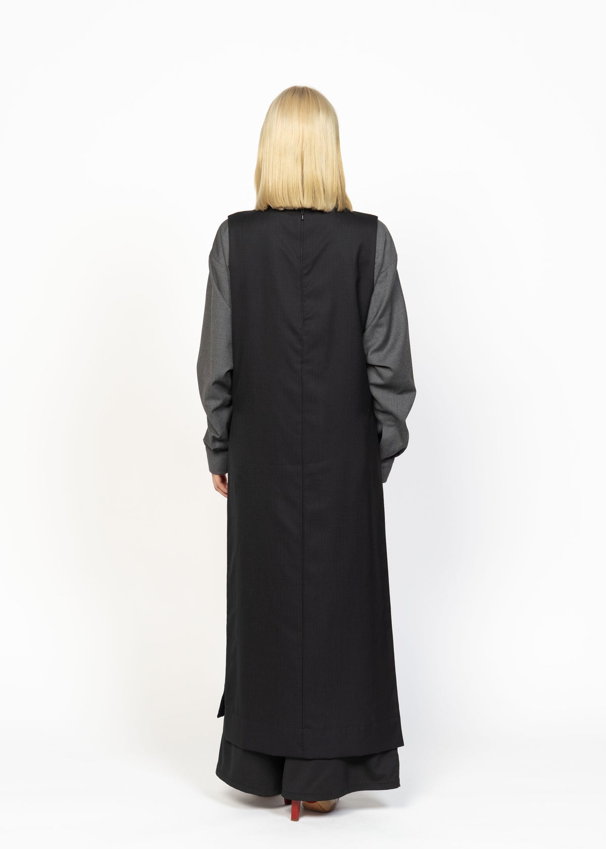 The Dress / Black Handwoven / Grey Embroidery