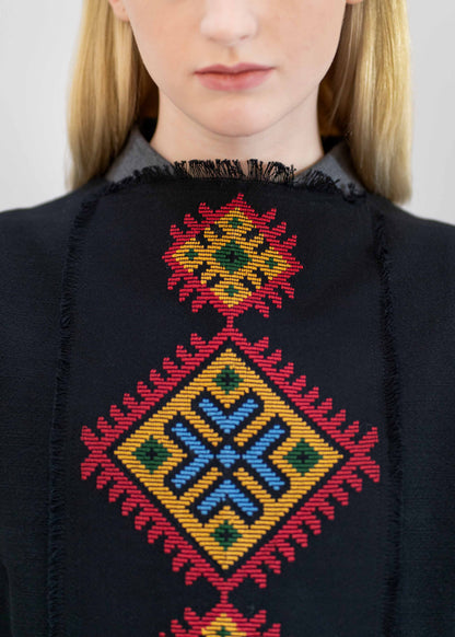 The Dress / Black Handwoven / Multicoloured Embroidery