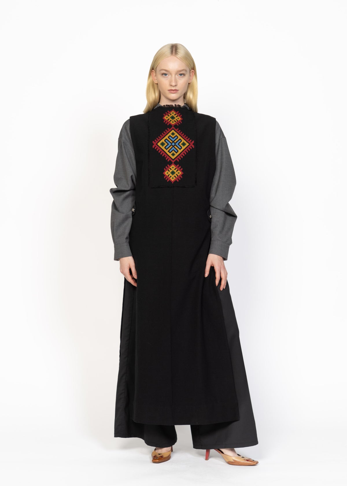 The Dress / Black Handwoven / Multicoloured Embroidery