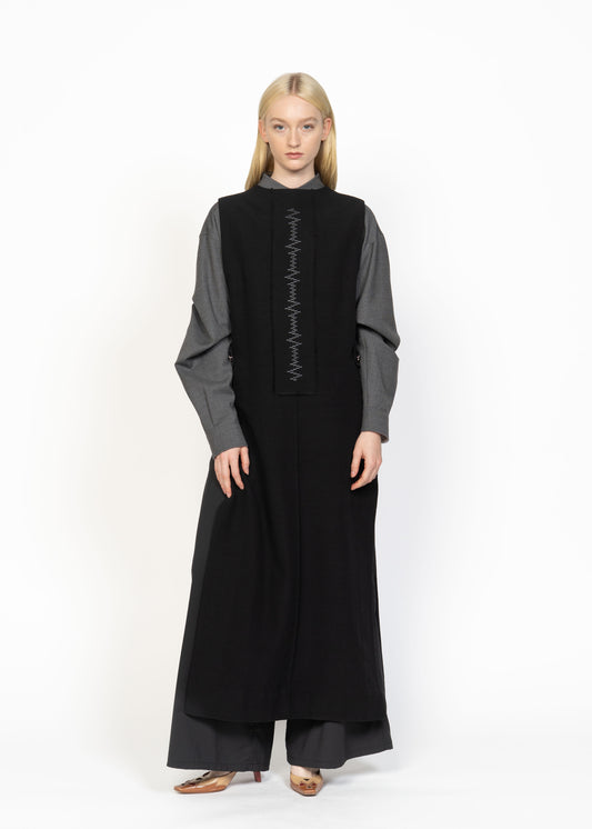 The Dress / Black Handwoven / Grey Embroidery