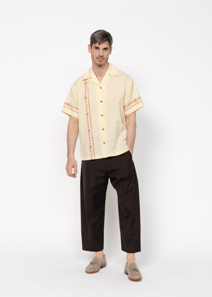 The André Shirt Handwoven / Yellow with Red Embroidery