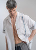 The André Shirt Handwoven Light Grey with Blue Embroidery