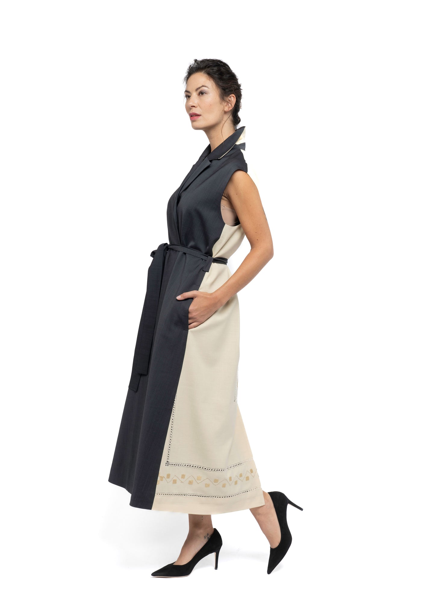 The Longline Gilet Beige Back